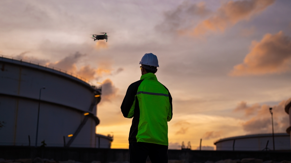 helicopter over oil field